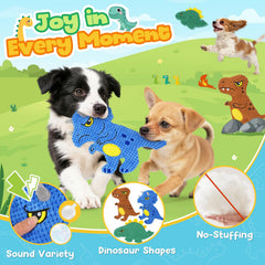KIPRITII dinosaur no-stuffing toy head squeaker engages dogs with sound-driven play.