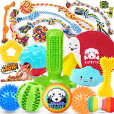 KIPRITII dog toys set with 8 cotton rope toys for tugging, teething relief, and interactive play.