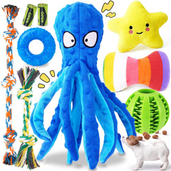 KIPRITII nine-pack octopus squeaky toy sparks curious play for small dogs.