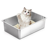 Kirecoo open-top stainless steel litter box with easy entry for cats.