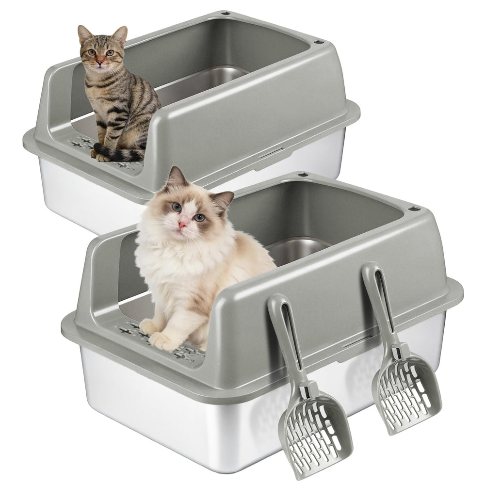 Kirecoo two-pack stainless steel litter box with lid offers generous space for easy scooping.