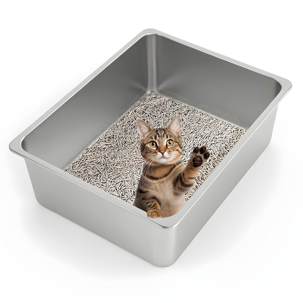 Kirecoo XL stainless steel litter box with open top for easy entry