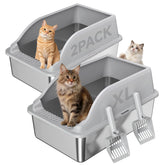KISENG 2Pack stainless steel cat litter box, XL front view showing spacious interior for digging