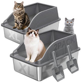 KISENG 2pack XL stainless steel litter box open top for multi-cat homes.