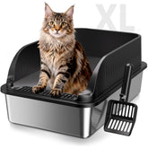 KISENG extra large stainless steel litter box with lid, durable for large cats.