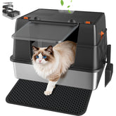 KISENG stainless steel litter box with lid for easy cleaning and odor control.