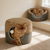 KISIMUY cat bed cave folded compact for storage and travel.