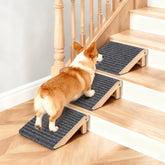 KISIMUY solid wood dog ramp with sturdy stairs for easy pet access.
