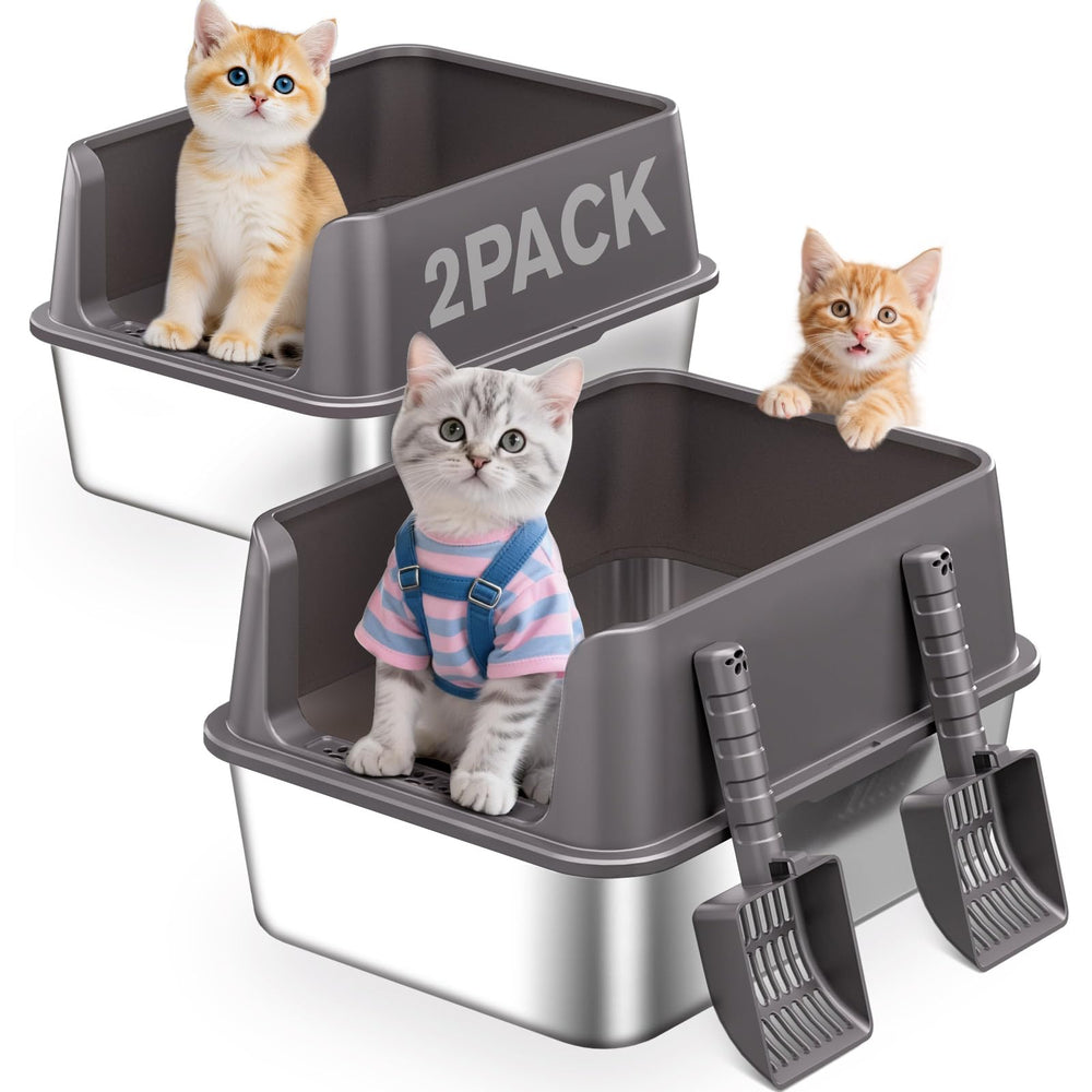 Kitcaty 2-pack stainless steel litter box with lid for clean, private cat space