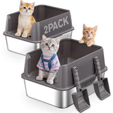 Kitcaty 2-pack stainless steel litter box with lid for clean, private cat space