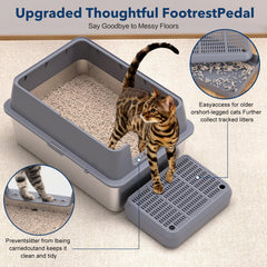KITCATY stainless steel litter box with lid to contain litter and odors