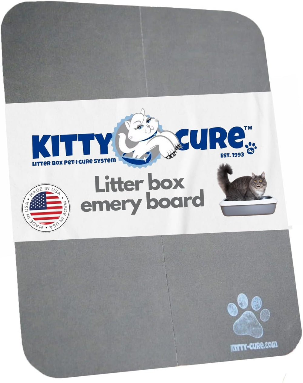 KITTY CURE cat nail file scratcher promotes gentle claw maintenance during litter box time.