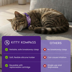 Kitty Kompass essential oil blend bottle provides gentle aroma relief for cats.