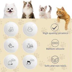 KittyDine ceramic cat dishes for wet and dry foods in a versatile set.