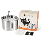 KittySpout stainless steel cat water fountain shown for durable daily hydration.