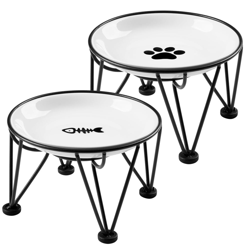 Kitwinney elevated cat bowls with fishbone design reduce whisker contact and keep meals tidy.