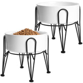 Kitwinney elevated ceramic dog bowls in white for comfortable feeding height.