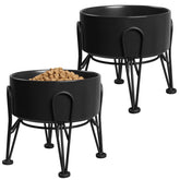 Kitwinney elevated dog bowls on a stand for comfortable feeding height.