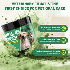 Kiuquty dental powder easily mixed with pet food for easy use.