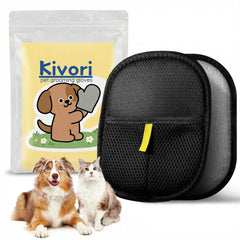 Kivori Pet Grooming Gloves double-sided fur removal on sofa for a cleaner living space