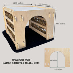 Kiwi & Mora Bunny House Hideout exterior assembled, sturdy wood ready for daily use.