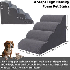 KIWIWOOF 4-step grey stairs, side view, stable on wooden floors