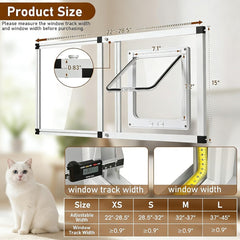Klarana adjustable-width cat door fits sash windows 22 to 28.5 inches.