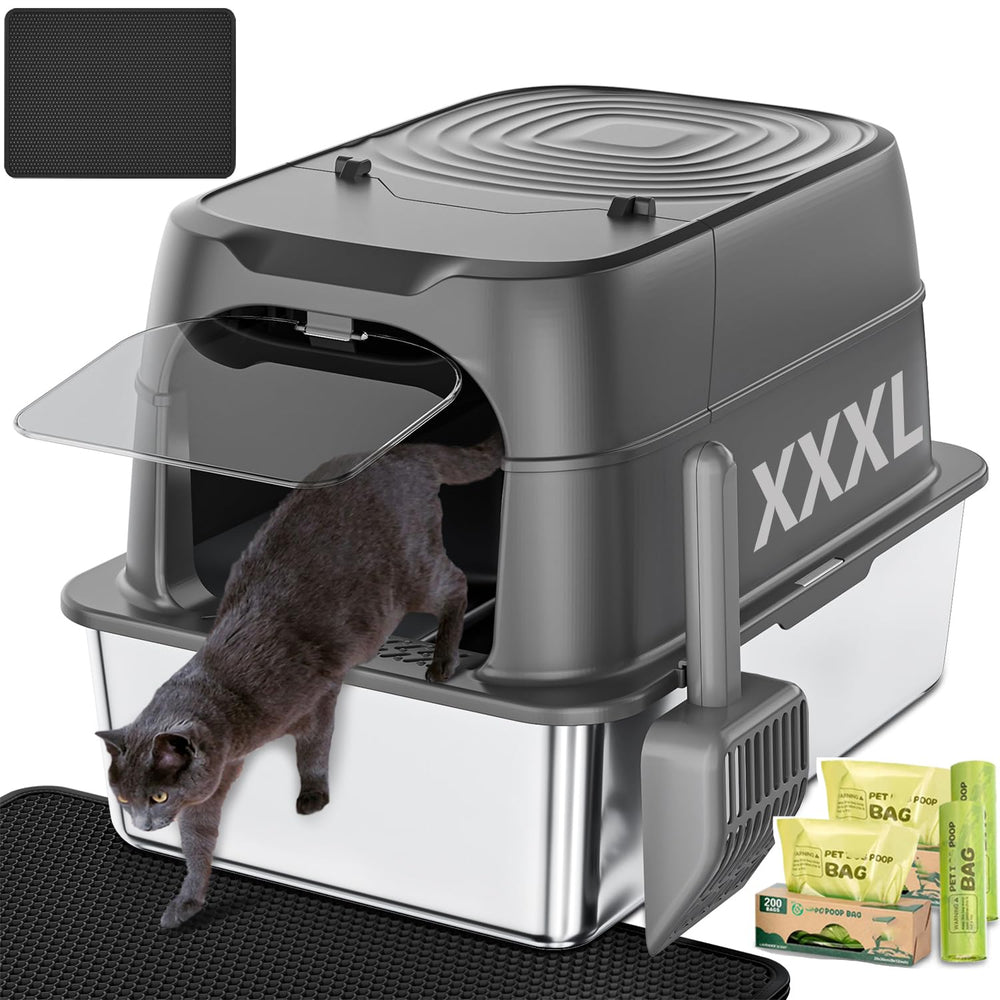 KMNSUN XXXL litter box front view showing ample space for large cats.