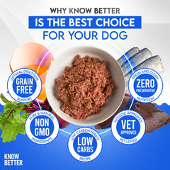 Know Better Premix in a bowl creates balanced, protein-rich meals for dogs, supporting healthy skin and coat.