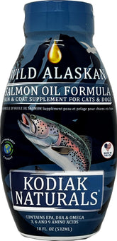Kodiak Naturals salmon oil bottle pour for mess free dosing at meals