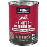 KOHA beef entrΓ©e wet dog food pack 12 cans, grain-free protein option.