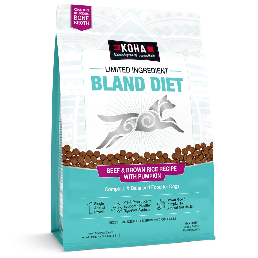 KOHA limited ingredient bland diet dry food with beef and brown rice for easy digestion