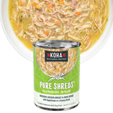 KOHA Pure Shreds broth pour showing appetizing texture for dogs