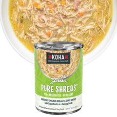 KOHA Pure Shreds broth pour showing appetizing texture for dogs