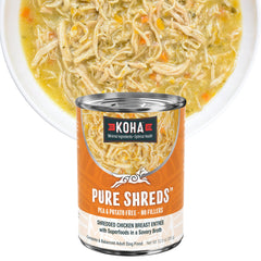 KOHA Pure Shreds Chicken Entrée in a bowl with shredded texture for easy digestion
