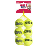 KONG Air SqueakAir ball front view; non-abrasive felt protects teeth during fetch.