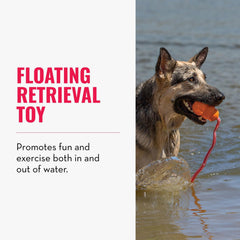 KONG Aqua Floating Toy features a rope for longer throws and extended play.
