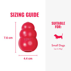 KONG Classic hollow interior filled with kibble or peanut butter rewards