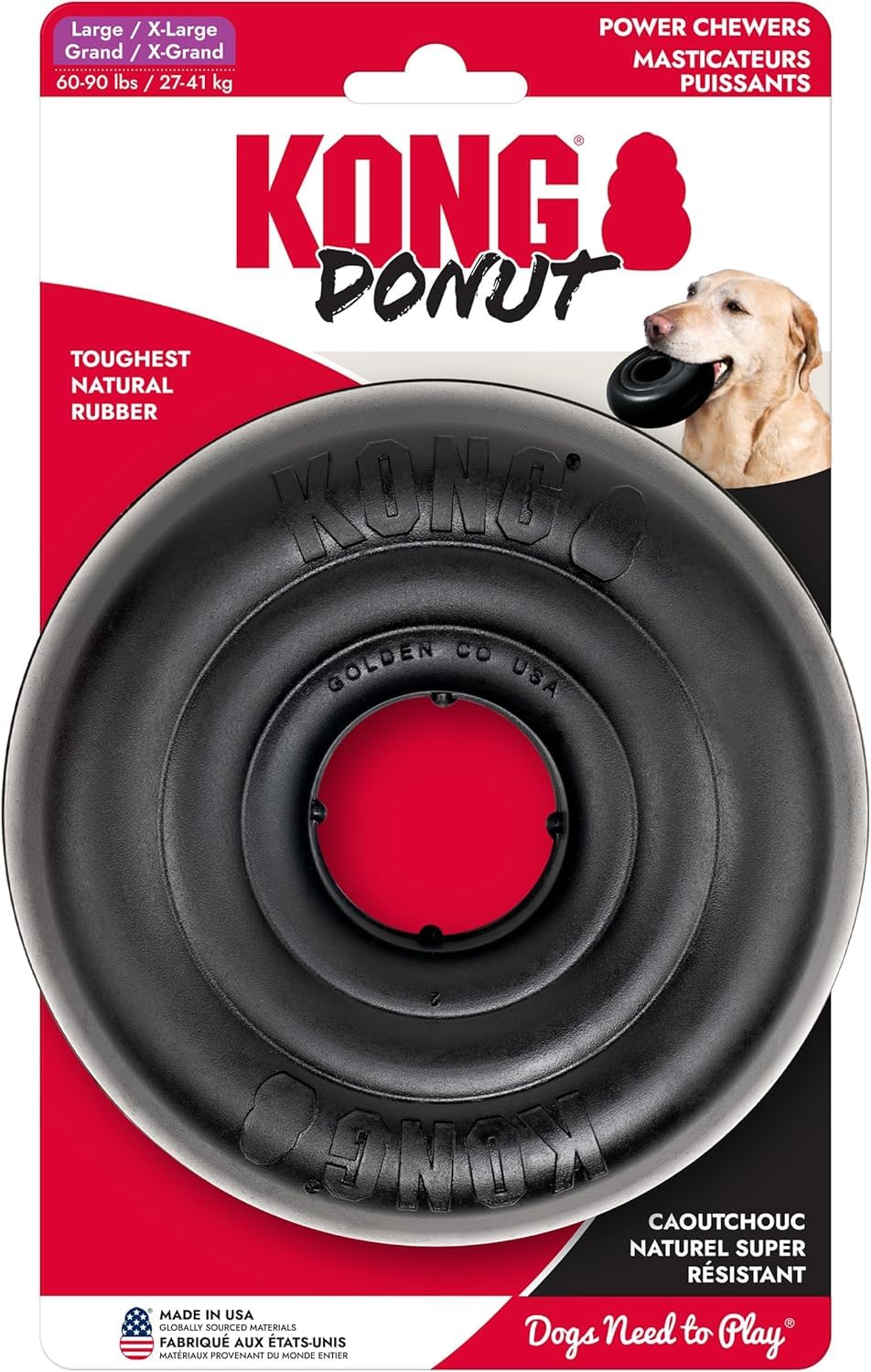 KONG Extreme Donut toy, side view, durable for powerful chewers and active play.