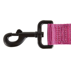 Detail of KONG heavy-duty clasp and hardware on pink leash.