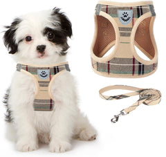KOOLTAIL dog harness plaid beige front view for everyday walks