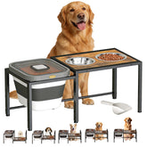Koozuuyk elevated dog bowls storage assembly for mess-free feeding.