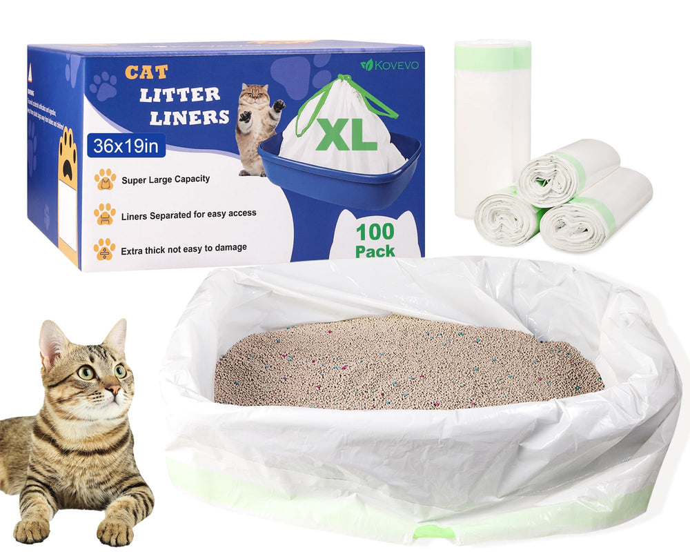 Kovevo 36x19 inch drawstring litter bag for quick, mess-free removal.