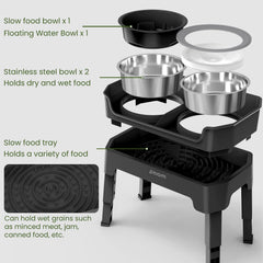 KPWACD raised bowl stand with adjustable heights supports comfortable eating for dogs of every size.