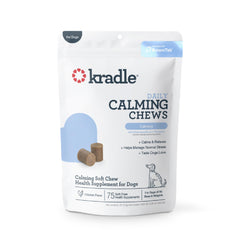 Kradle Calming Chews for dogs bottle front shows vet-formulated calming support