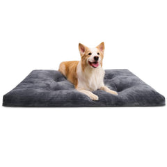 KSIIA dog crate bed with deluxe flannel gray surface for calm, cozy naps.