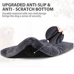 KSIIA dog crate bed inside kennel scene illustrating plush support.