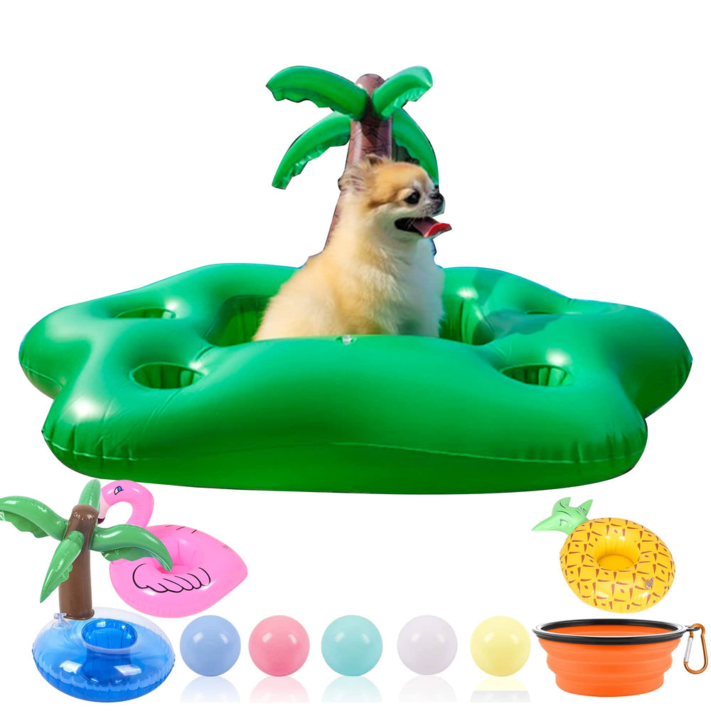 KUCDBUN coconut tree dog pool float with built-in bottle holders for pool parties.
