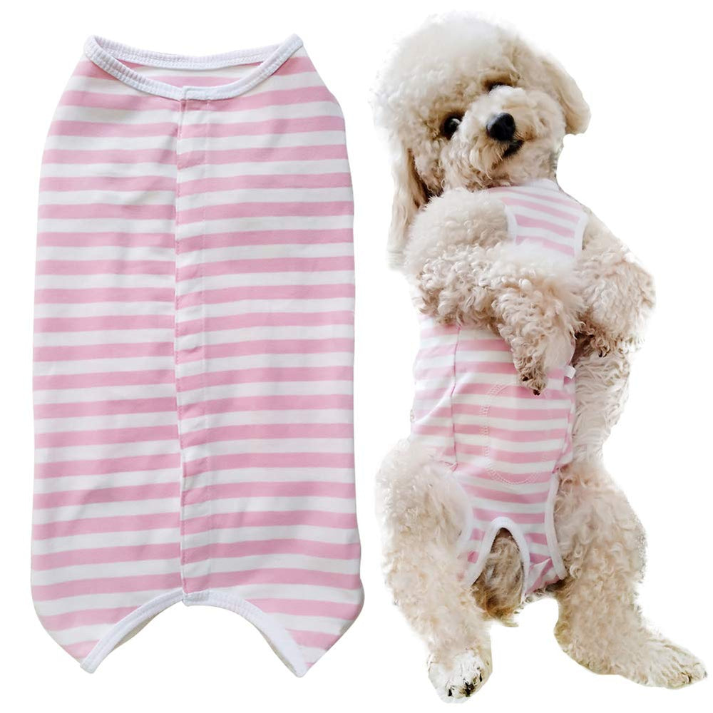 Kukaster Pet dog recovery suit front view protects wounds while keeping puppy comfortable.