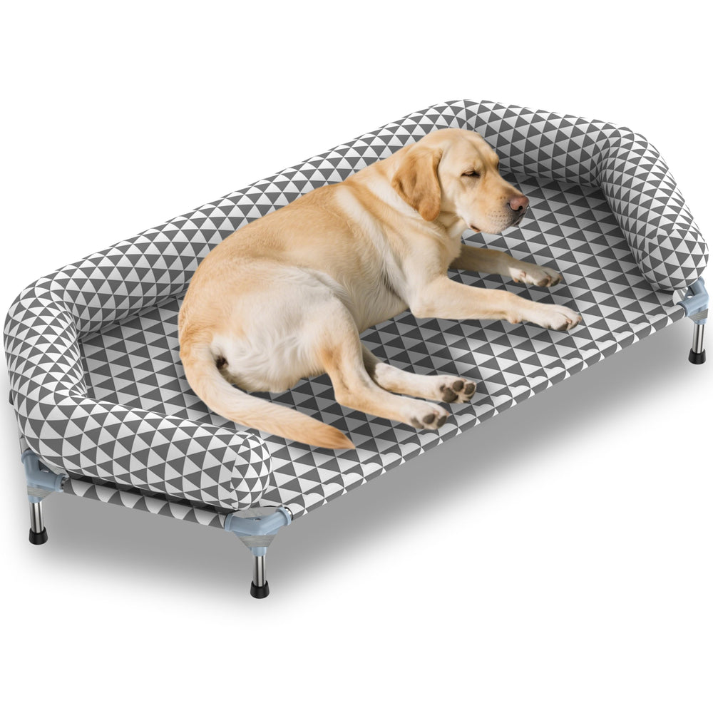 Kuntrust orthopedic dog bed with elevated frame for joint support outdoors.